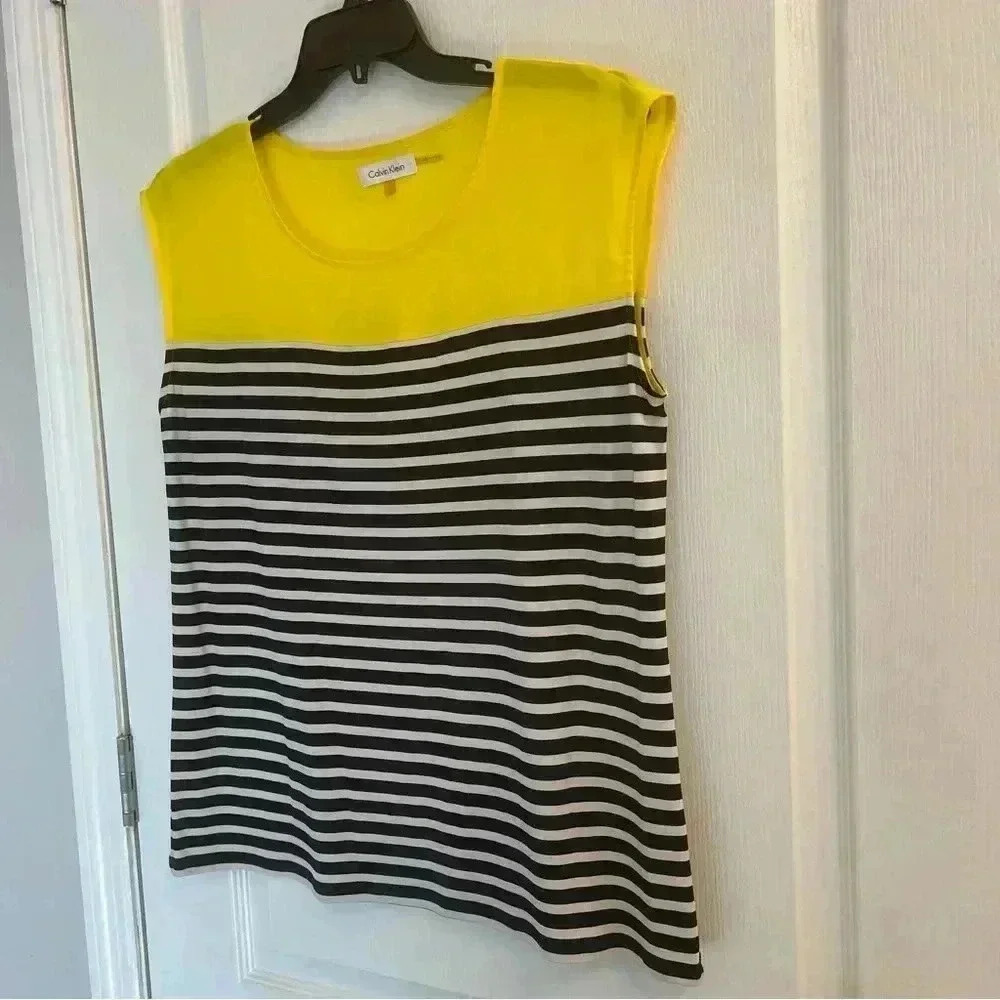 Calvin Klein Striped Tank Top (Yellow, Black and, White) - Picture 3 of 6